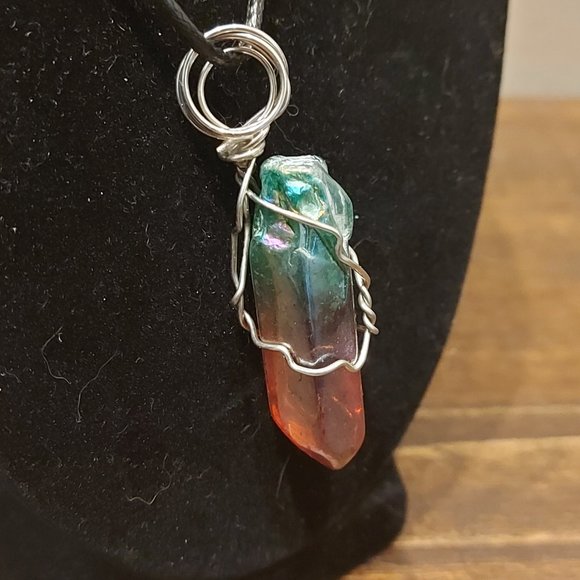 Wire Wrapped Aura Dipped Quartz Point Pendant - Picture 4 of 5